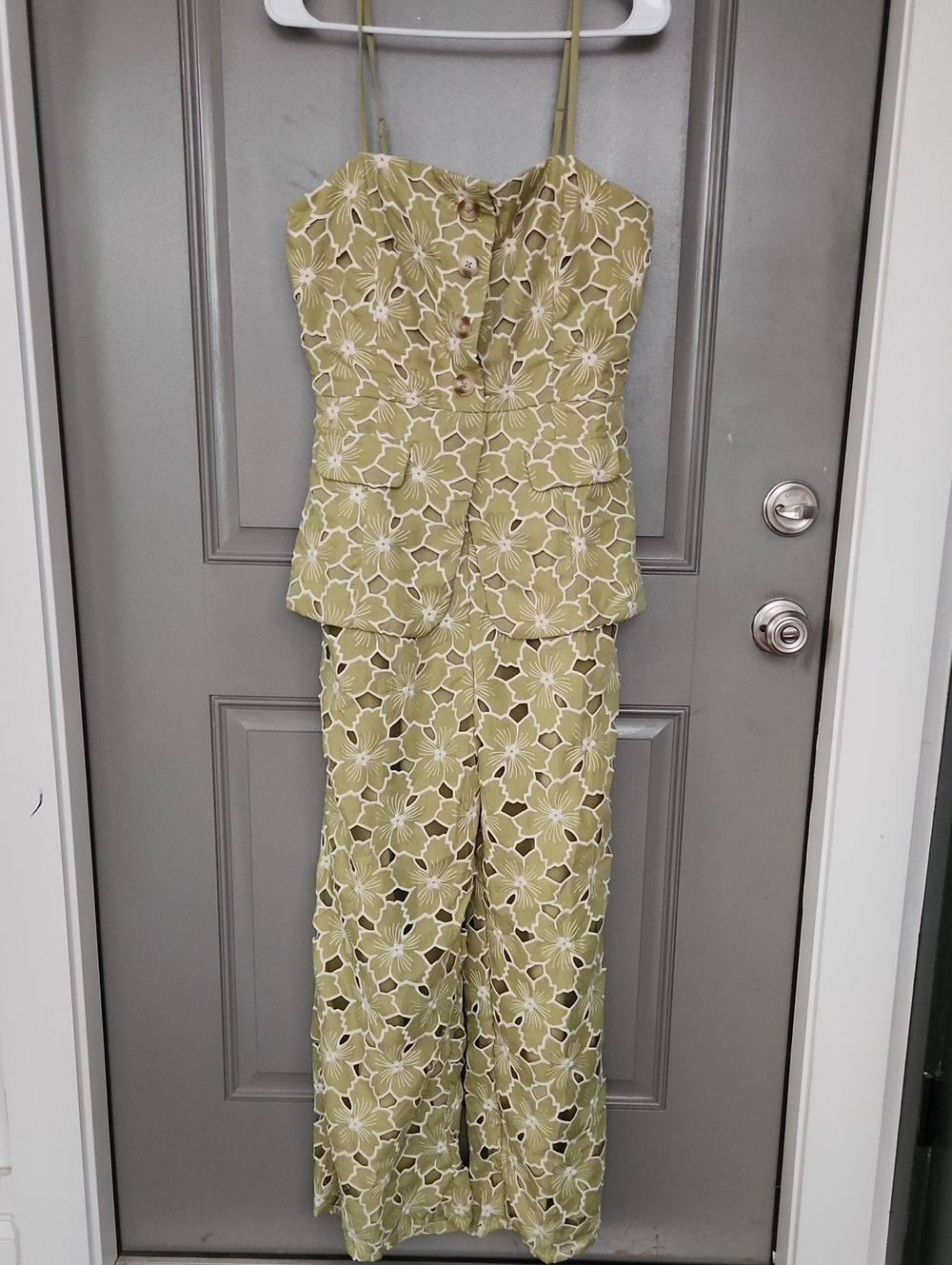 Just Me Lush Lace Strap Jumpsuit in Light Olive - Picture 5 of 10
